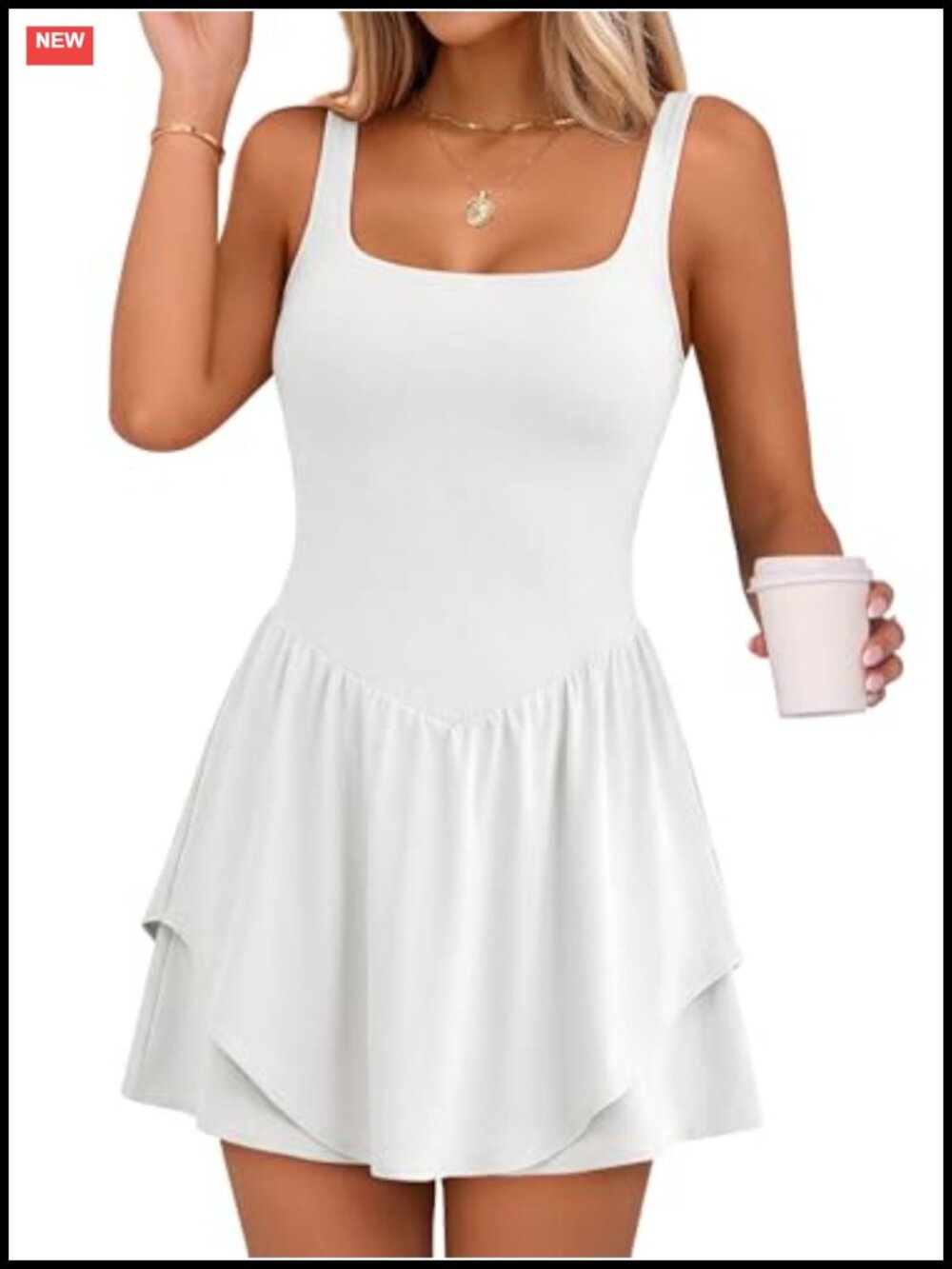 Sleeveless Tennis Golf Dress Built-in Shorts Bra Racerback Athletic Mini